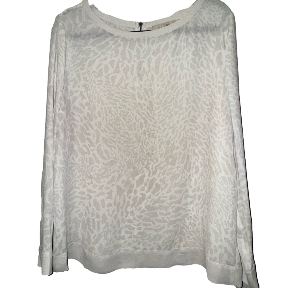 LOFT Cream Leopard Print Blouse Top Large